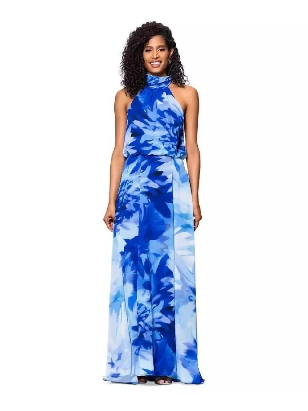 Betsy Adam High Neck Halter Floral Maxi Dress Size 4P